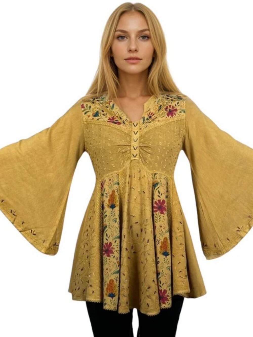 Agan Traders empire butterfly bell sleeve leaves sequin bead flared boho fall
